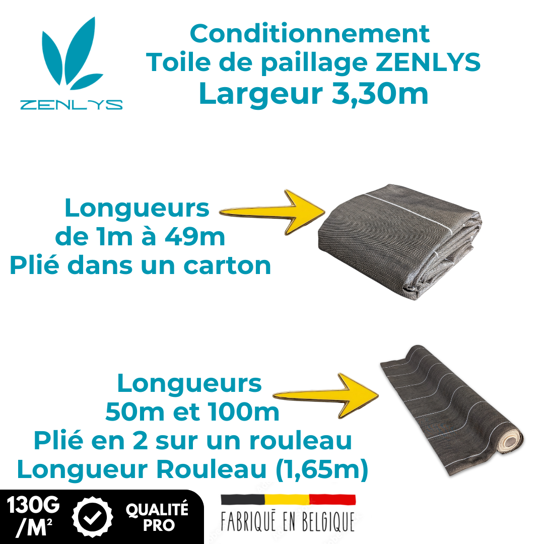 Toile de paillage Marron 130g/m² / Largeur 3,30m / Longueur : 5m, 10m, 15m, 20m, 25m ou 50m