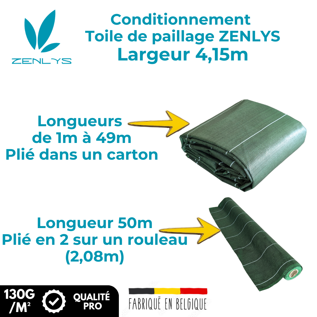 Toile de paillage Verte 130g/m² / Largeur 4,15m / Longueur : 5m, 10m, 15m, 20m, 25m ou 50m