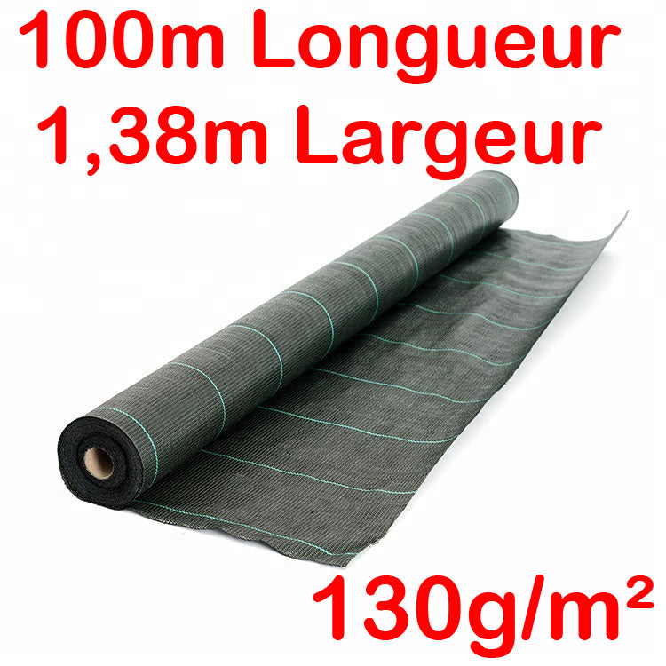Toile de paillage Verte 130g/m² / Largeur 1,38m / Longueur : 5m, 10m, 15m, 20m, 25m, 50m ou 100m