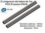 Lots de Barres Rigide Tube PVC Pression PN10 ou PN16 (diamètres 32mm, 40mm, 50mm, 63mm)