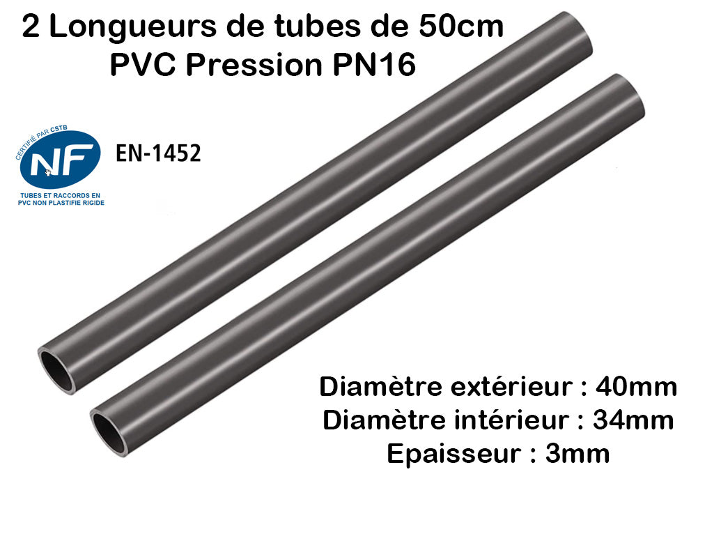 Lots de Barres Rigide Tube PVC Pression PN10 ou PN16 (diamètres 32mm, 40mm, 50mm, 63mm)