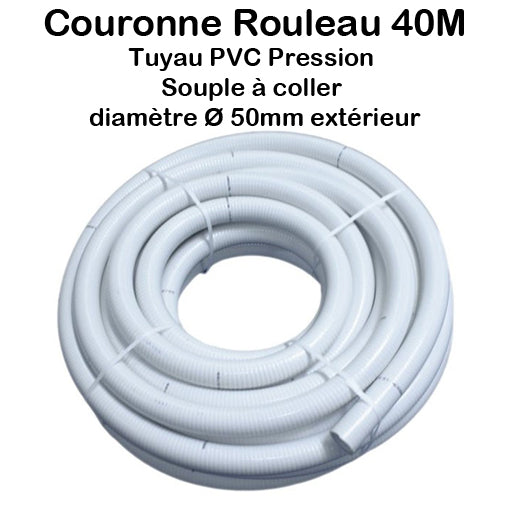 Couronnes Tuyau Piscine PVC Pression Souple Semi-Rigide à coller diamètre 50mm