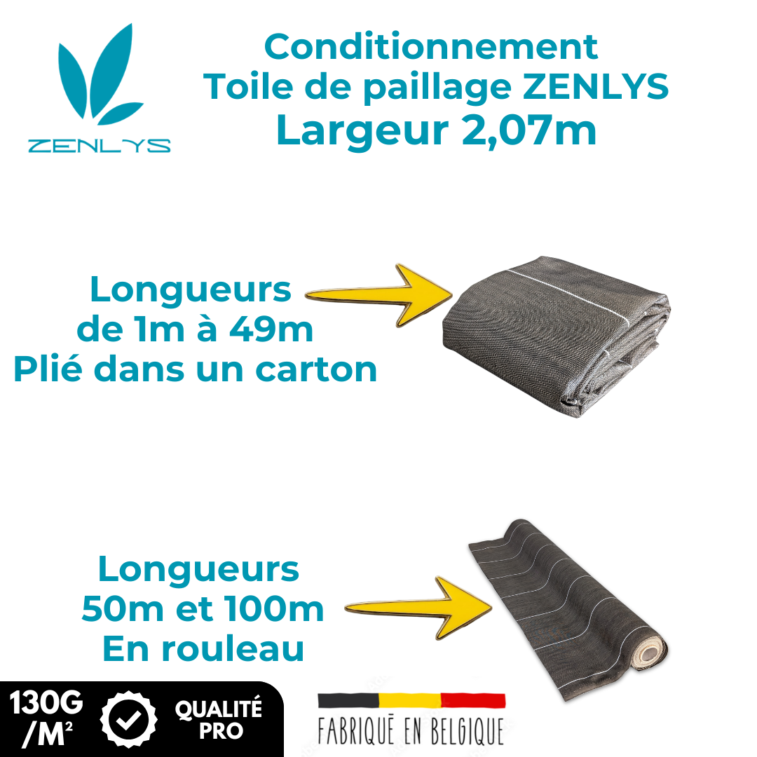 Toile de paillage Marron 130g/m² / Largeur 2,07m / Longueur : 5m, 10m, 15m, 20m, 25m, 50m ou 100m