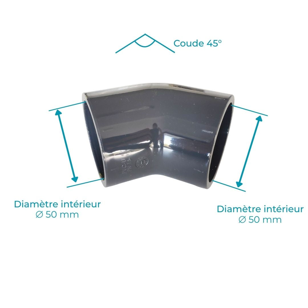 Coudes 45° (diamètres 32mm, 40mm, 50mm ou 63mm)