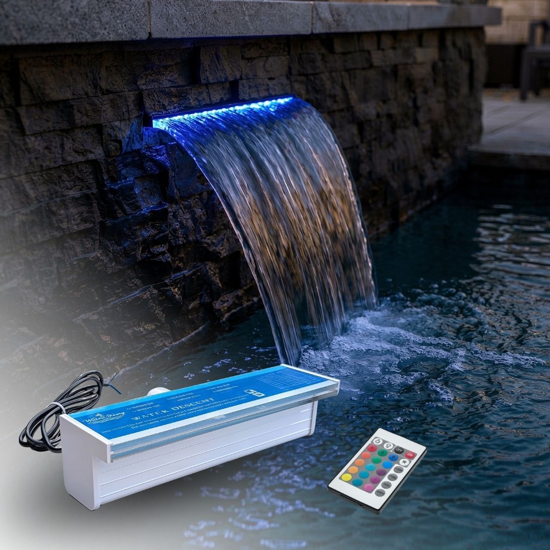 Lame d'eau acrylique encastrée 2,5cm débord / Largeurs 120cm,90cm,60cm ou 30cm / avec ou sans led