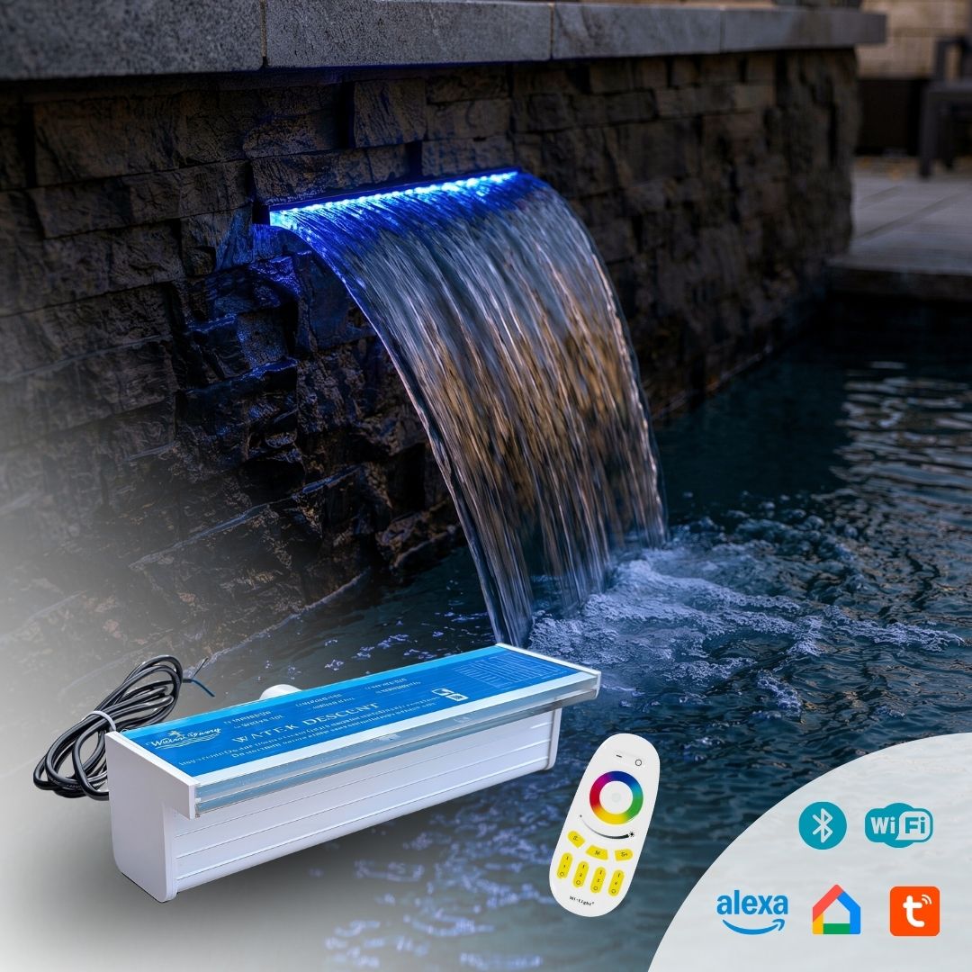 Lame d'eau acrylique encastrée 2,5cm débord / Largeurs 120cm,90cm,60cm ou 30cm / avec ou sans led