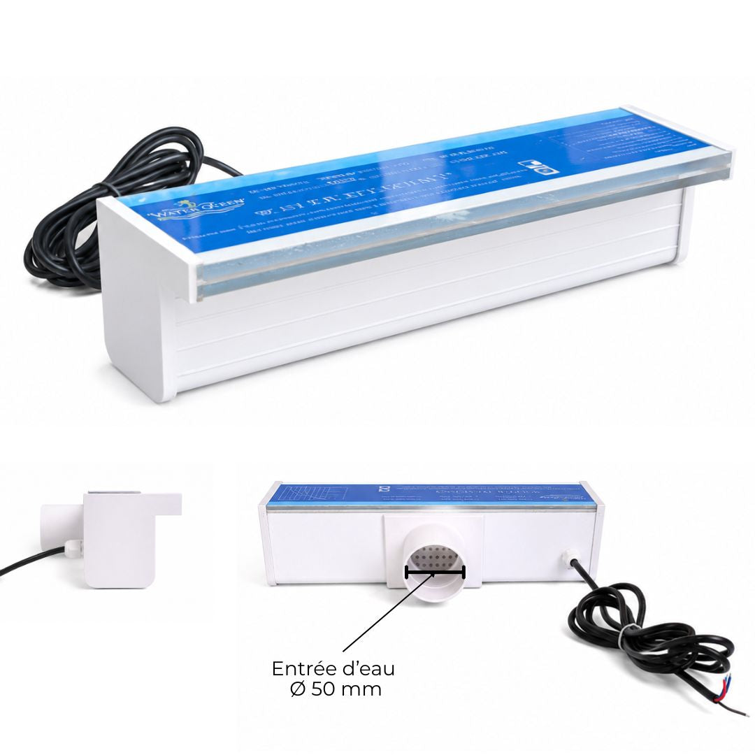 Lame d'eau acrylique encastrée 2,5cm débord / Largeurs 120cm,90cm,60cm ou 30cm / avec ou sans led