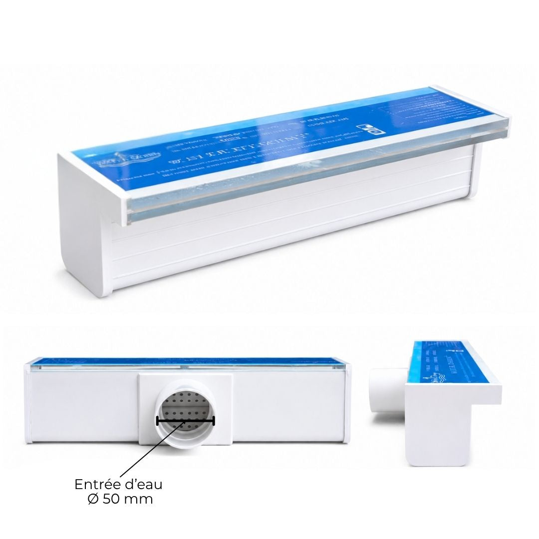 Lame d'eau acrylique encastrée 2,5cm débord / Largeurs 120cm,90cm,60cm ou 30cm / avec ou sans led