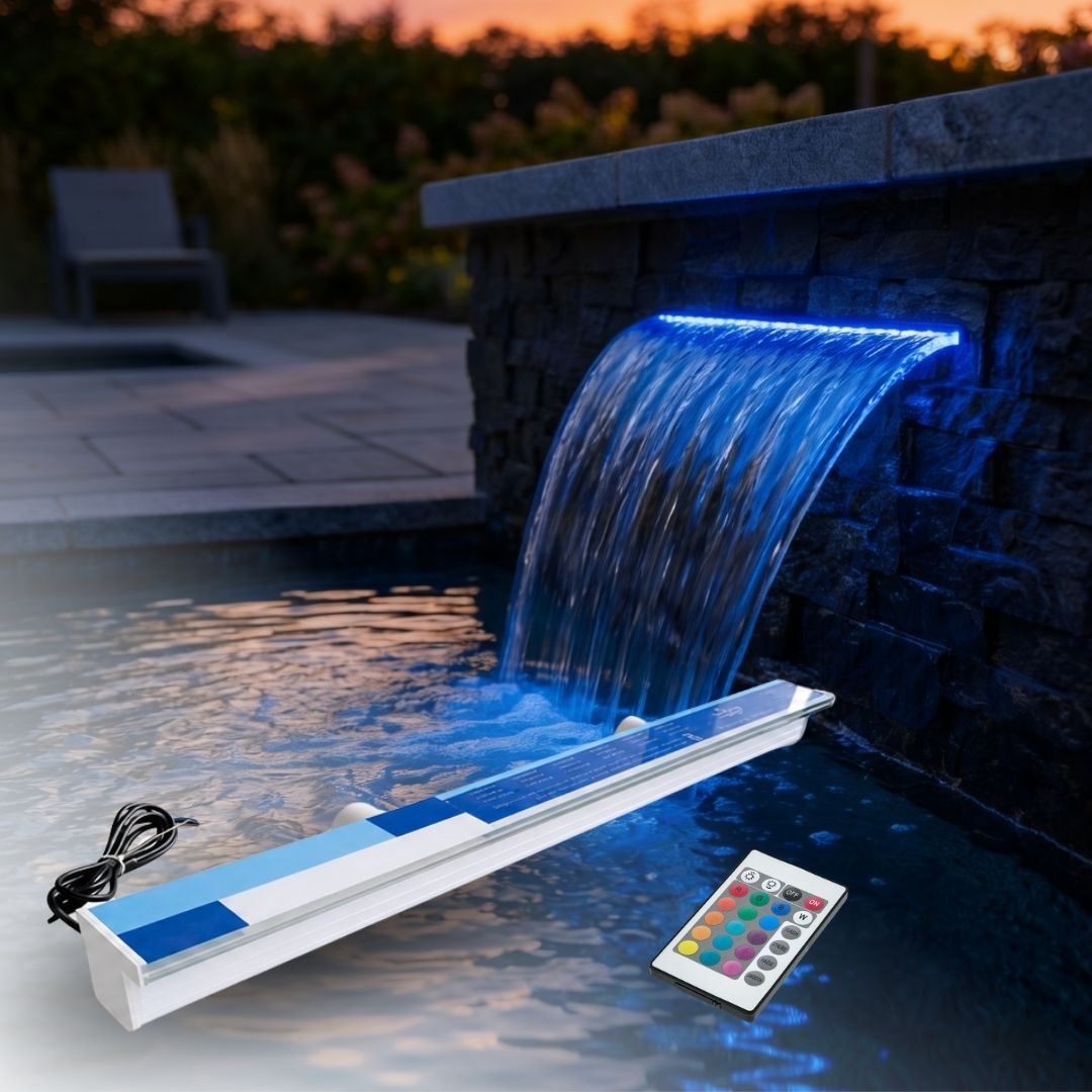 Lame d'eau acrylique encastrée 2,5cm débord / Largeurs 120cm,90cm,60cm ou 30cm / avec ou sans led