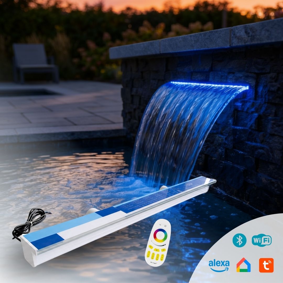 Lame d'eau acrylique encastrée 2,5cm débord / Largeurs 120cm,90cm,60cm ou 30cm / avec ou sans led