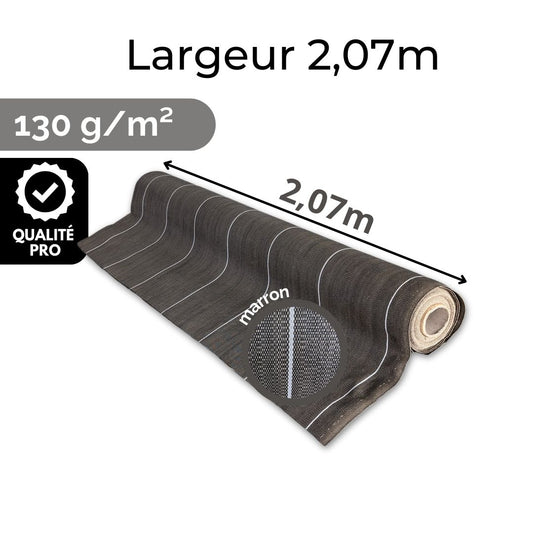 Toile de paillage Marron 130g/m² / Largeur 2,07m / Longueur : 5m, 10m, 15m, 20m, 25m, 50m ou 100m