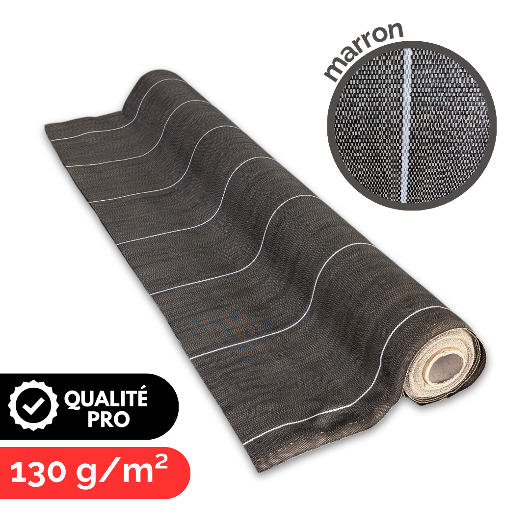 Toile de paillage Marron 130g/m² / Largeur 3,30m / Longueur : 5m, 10m, 15m, 20m, 25m ou 50m