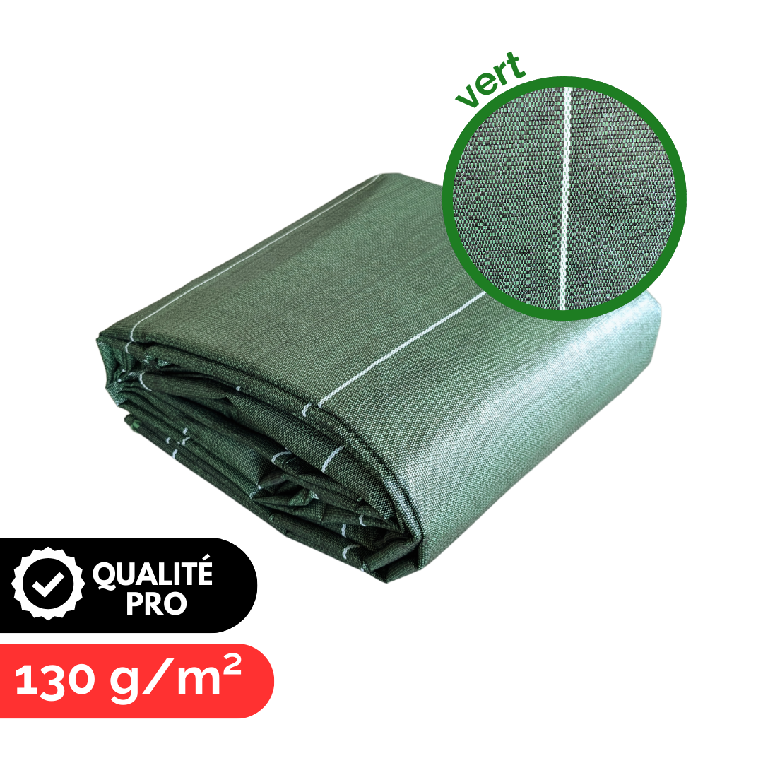 Toile de paillage Verte 130g/m² / Largeur 3,30m / Longueur : 5m, 10m, 15m, 20m, 25m ou 50m