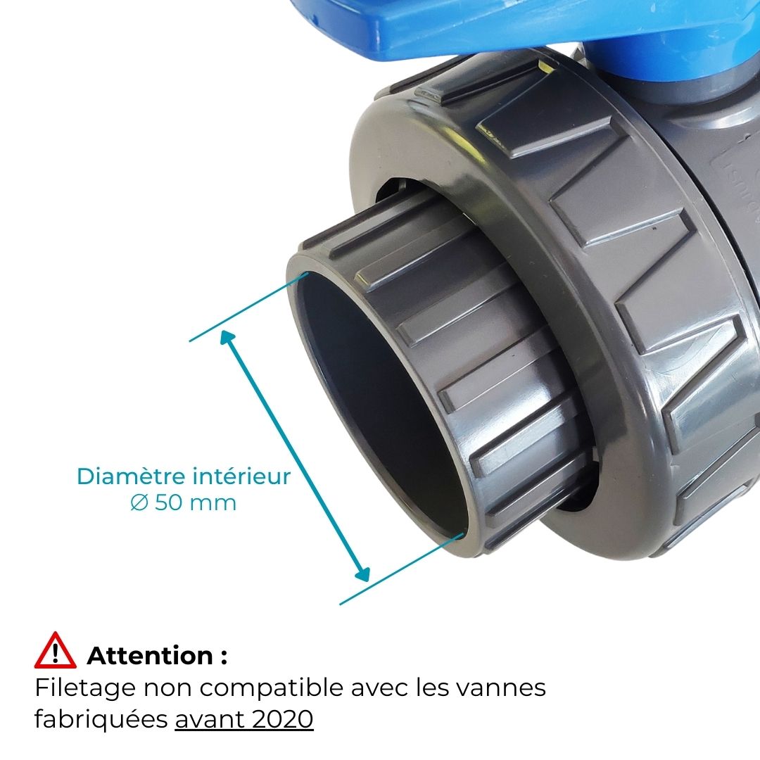 Vanne PVC Pression 25mm, 32mm, 40mm, 50mm ou 63mm