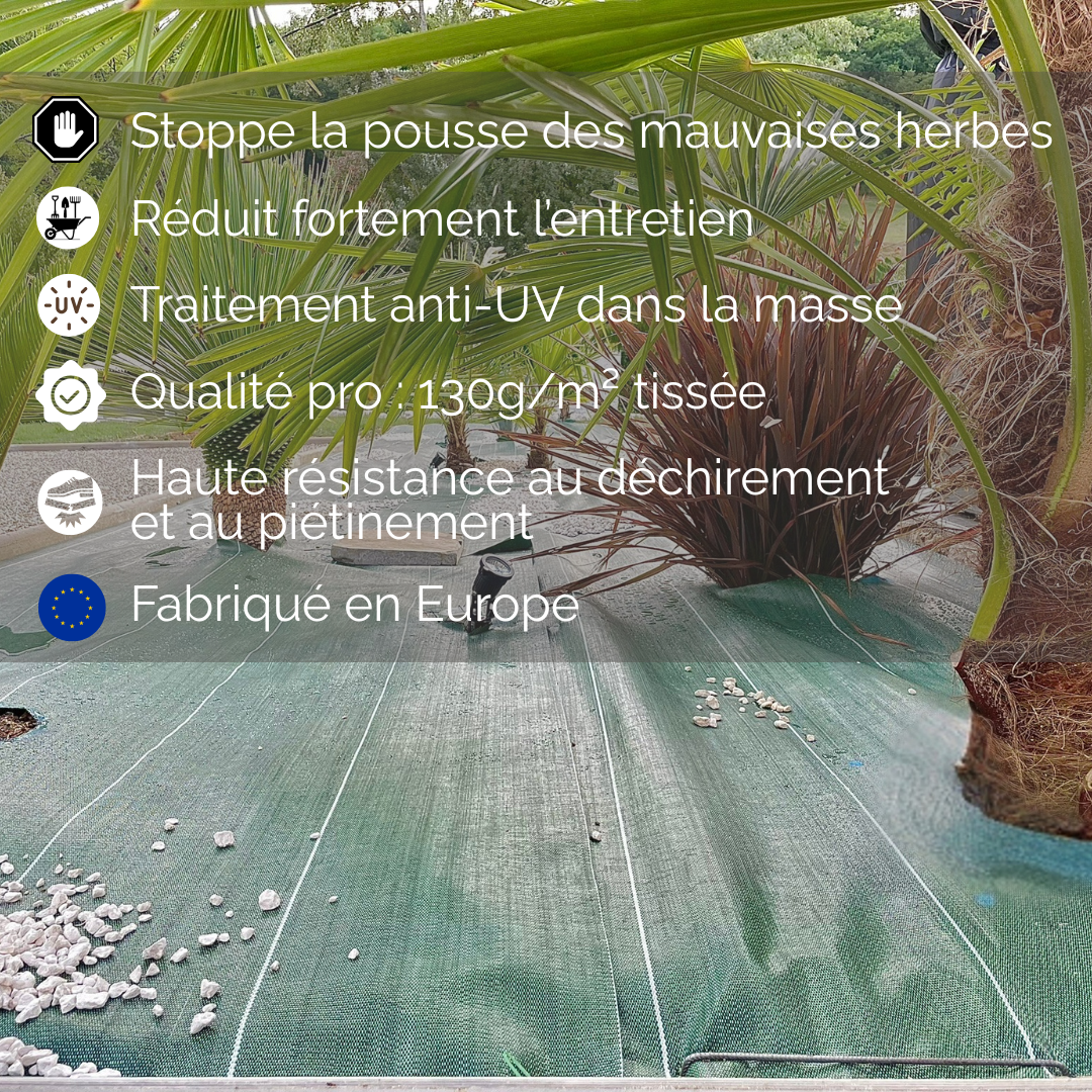 Toile de paillage Verte 130g/m² / Largeur 1,28m / Longueur : 5m, 10m, 15m, 20m, 25m, 50m ou 100m