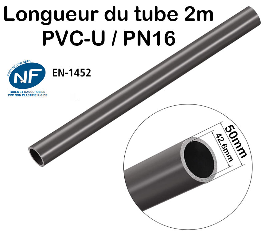 Barre Tuyau Rigide Tube PVC Pression PN10 ou PN16 (diamètres 32mm, 40mm, 50mm, 63mm)