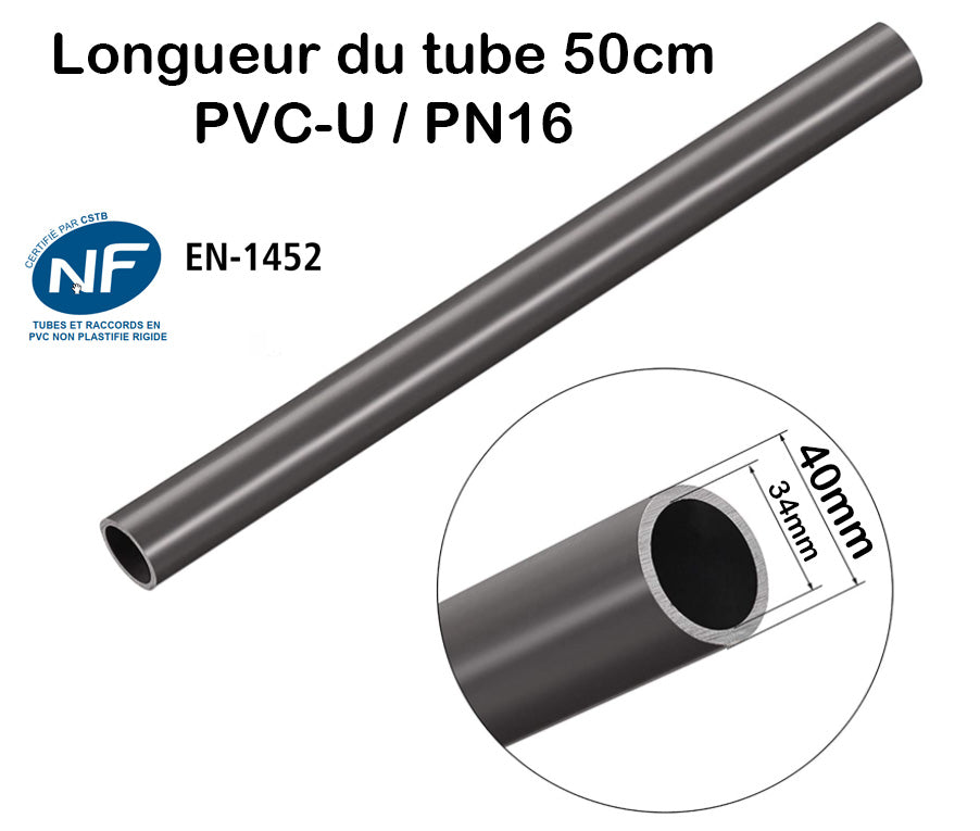 Barre Tuyau Rigide Tube PVC Pression PN10 ou PN16 (diamètres 32mm, 40mm, 50mm, 63mm)