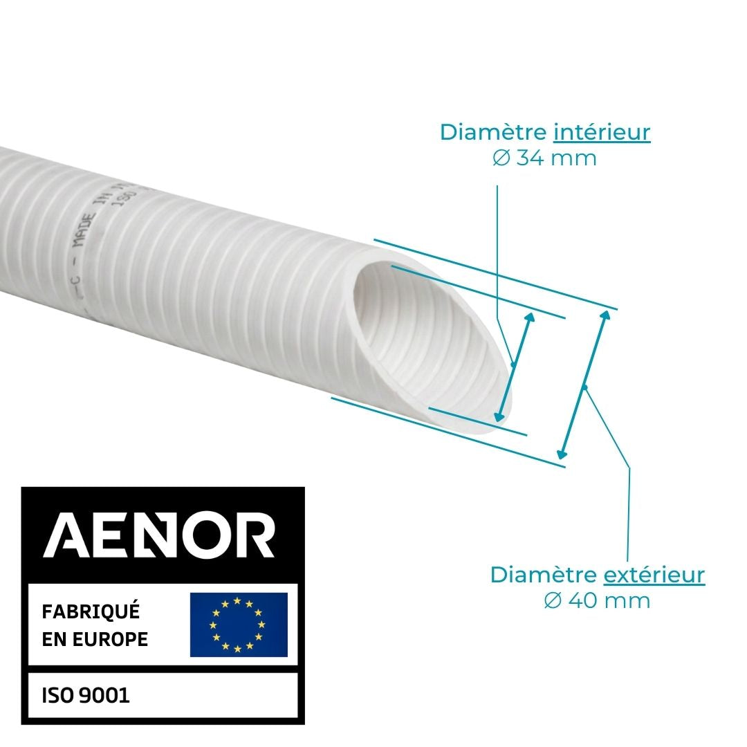 Couronnes Tuyau Piscine PVC Pression Souple Semi-Rigide à coller diamètre 40mm