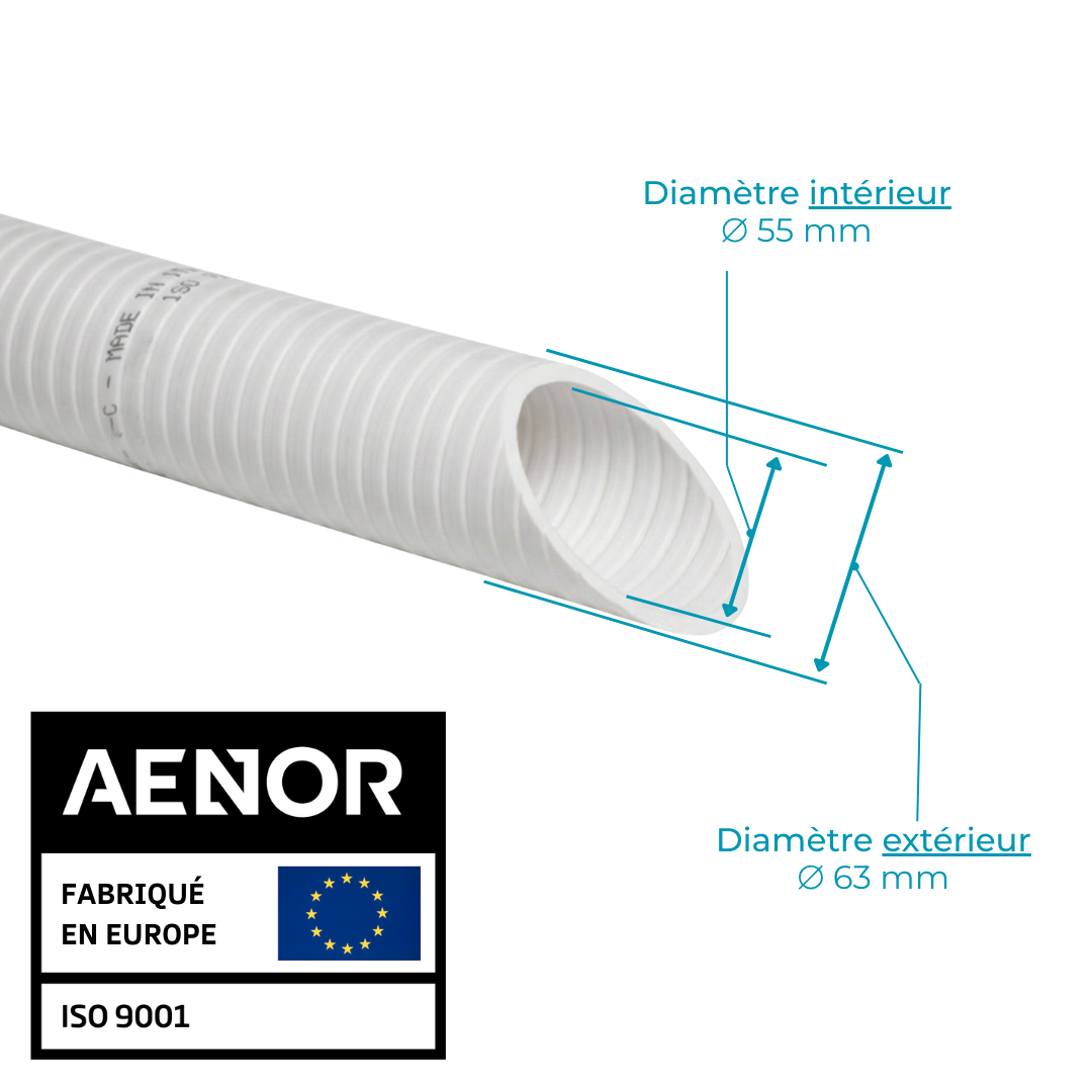 Couronnes Tuyau Piscine PVC Pression Souple Semi-Rigide à coller diamètre 63mm