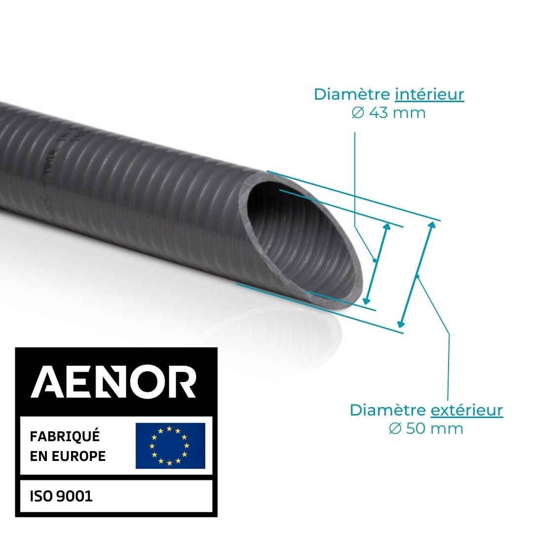 Couronnes Tuyau Piscine PVC Pression Souple Semi-Rigide à coller diamètre 50mm