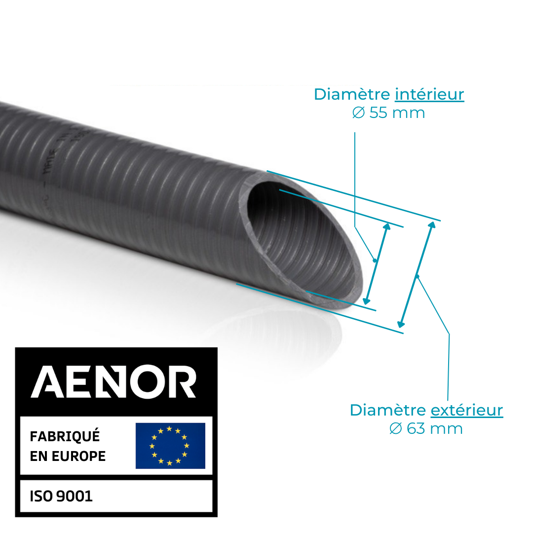 Couronnes Tuyau Piscine PVC Pression Souple Semi-Rigide à coller diamètre 63mm