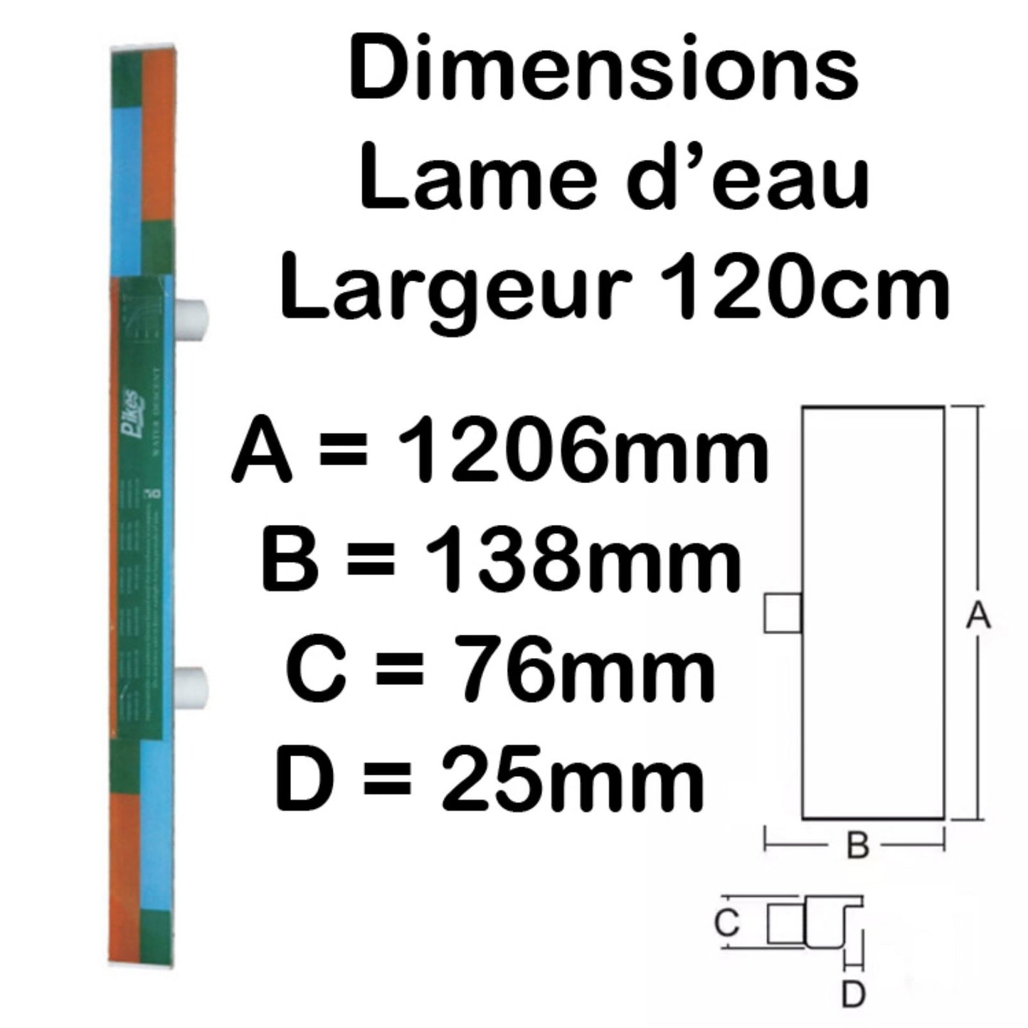 Lame d'eau acrylique encastrée 2,5cm débord / Largeurs 120cm,90cm,60cm ou 30cm / avec ou sans led