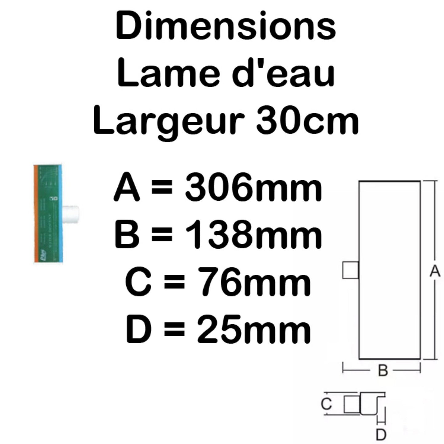 Lame d'eau acrylique encastrée 2,5cm débord / Largeurs 120cm,90cm,60cm ou 30cm / avec ou sans led