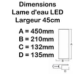 Lame d'eau acrylique LED encastrée 13,5cm débord / Entrée d'eau dessous