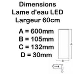 Lame d'eau acrylique LED encastrée 3cm débord / Entrée d'eau dessous