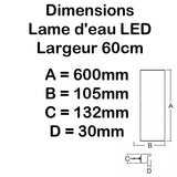 Lame d'eau acrylique LED encastrée 3cm débord / Entrée d'eau dessous