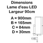 Lame d'eau acrylique LED encastrée 3cm débord / Entrée d'eau derrière