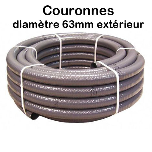Couronnes Tuyau Piscine PVC Pression Souple Semi-Rigide à coller diamètre 63mm