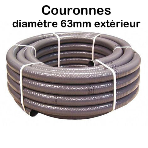 Couronnes Tuyau Piscine PVC Pression Souple Semi-Rigide à coller diamètre 63mm (En Stock)