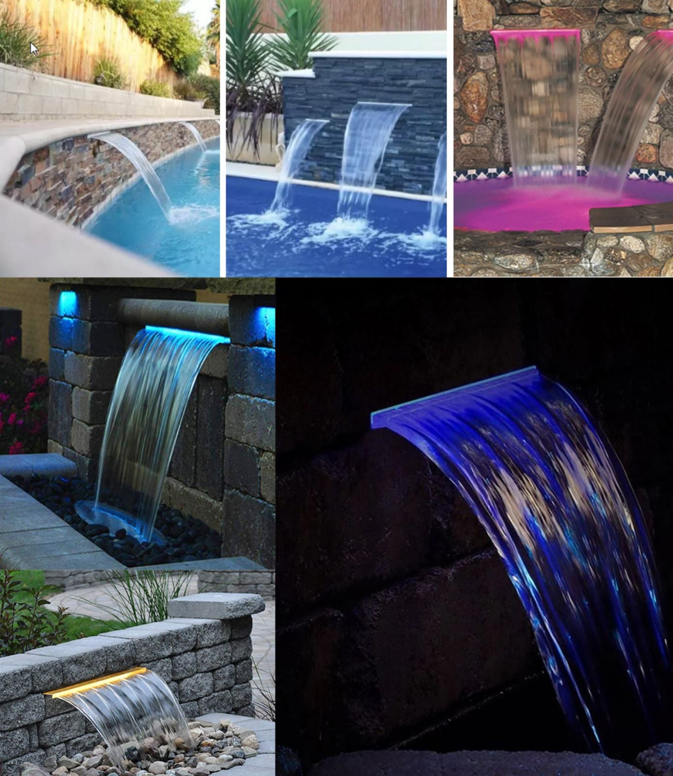 Lame d'eau acrylique encastrée 2,5cm débord / Largeurs 120cm,90cm,60cm ou 30cm / avec ou sans led